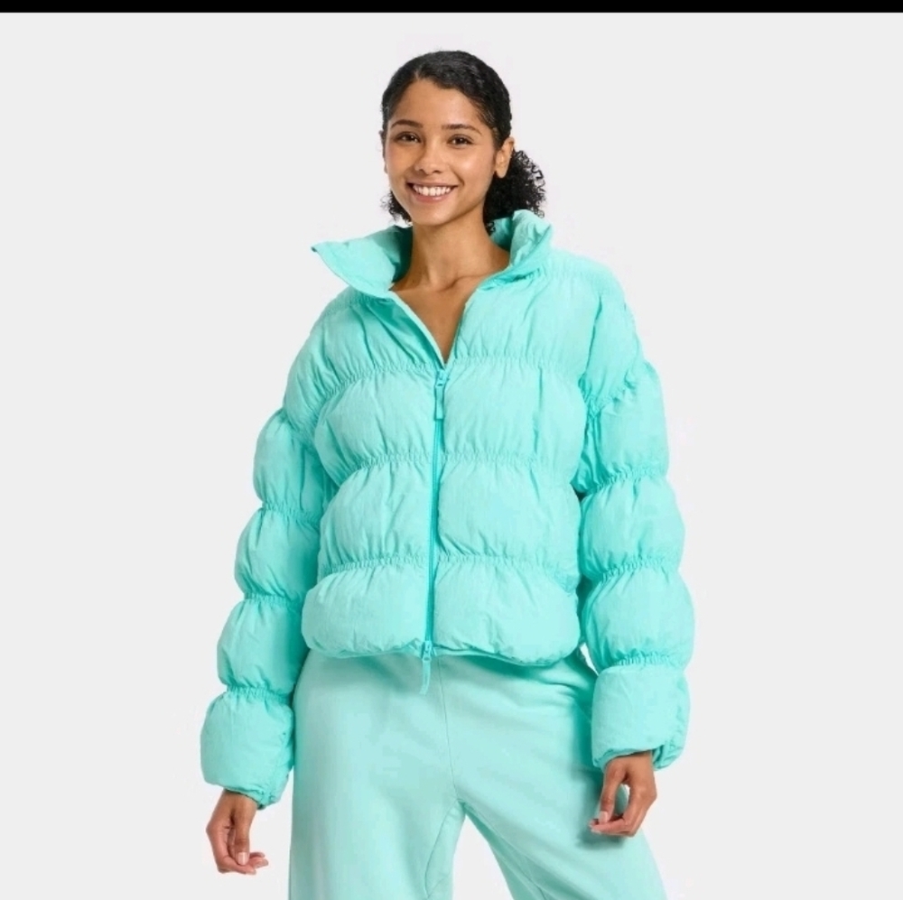 JoyLab Women's Puffer Jacket, Aqua Blue